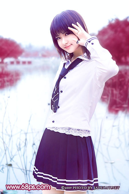 photoshop教程：紫紅色調學生妹妹