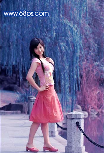 photoshop把風景照變斑斕藍色星光特效