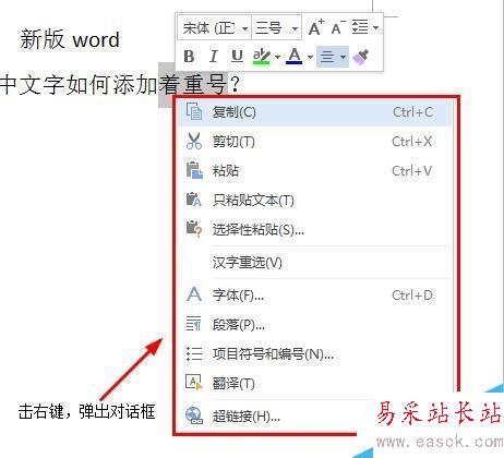 word中文字如何添加著重號？