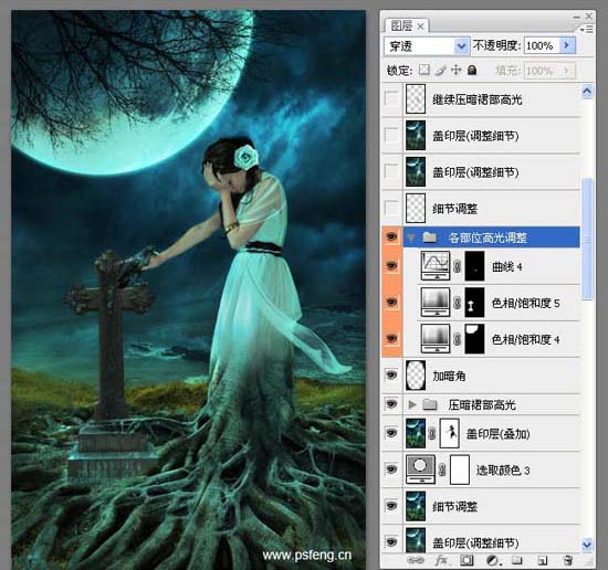 photoshop合成實例:十字墓碑旁的枯樹美女