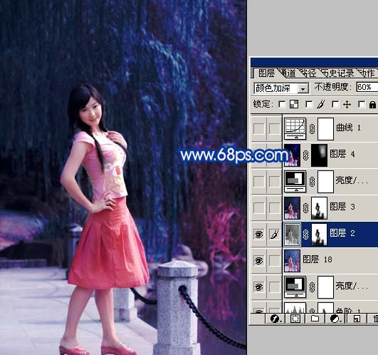 photoshop把風景照變斑斕藍色星光特效