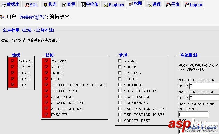 如何用phpmyadmin設置mysql數據庫用戶的權限