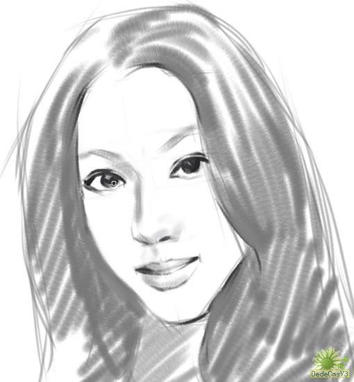 painter手繪女孩頭像素描