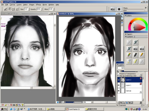 用painter9臨摹照片繪人像素描