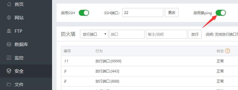 寶塔面板禁止ping