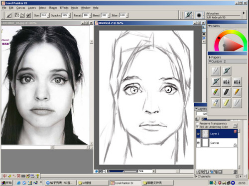 用painter9臨摹照片繪人像素描