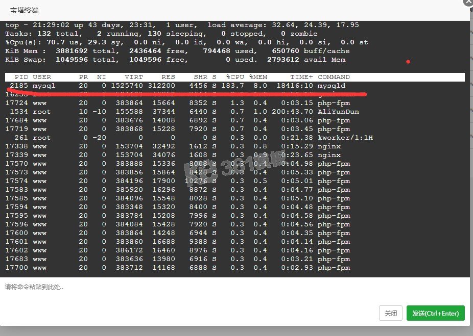 Linux寶塔面板CPU占滿100%，負載100%網站緩慢解決方法