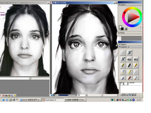 用painter9臨摹照片繪人像素描