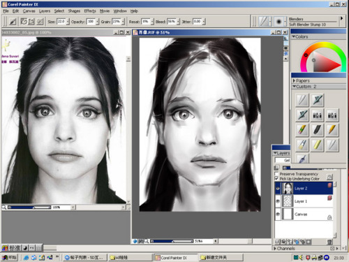 用painter9臨摹照片繪人像素描