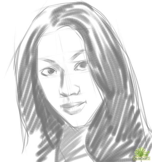 painter手繪女孩頭像素描