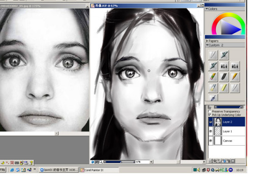 用painter9臨摹照片繪人像素描