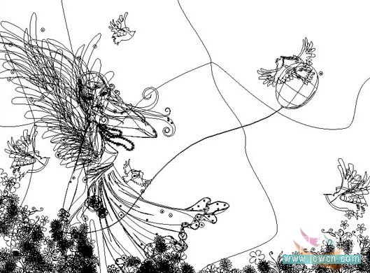 illustrator鼠繪教程：打造唯美插畫《花季的天使》_jcwcn.com