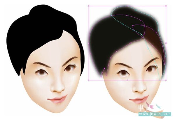 illustrator鼠繪教程：運用漸變網格繪制人物和頭發的過程_jcwcn.com