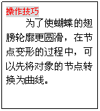 文本框: 操作技巧
為了使蝴蝶的翅膀輪廓更圓滑，在節點變形的過程中，可以先將對象的節點轉換為曲線。
